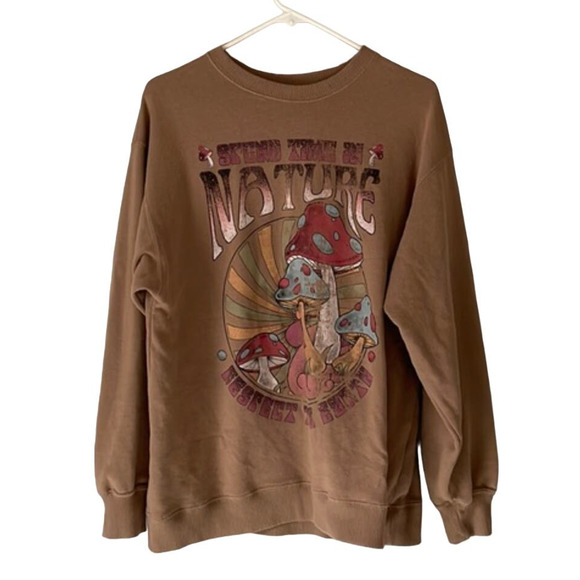 HOLLISTER Oversized Mushroom Nature Sweatshirt Tan Brown {3T47} - Picture 1 of 5